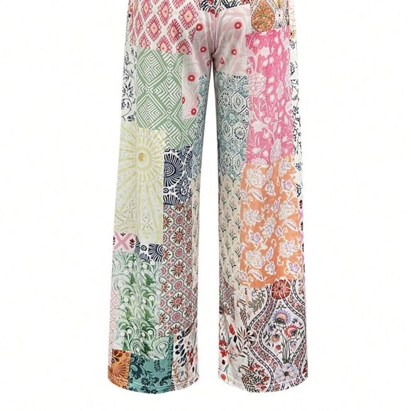Multicolor Boho Women's Ditsy Floral Print Loose Pants - Picture 5 of 7